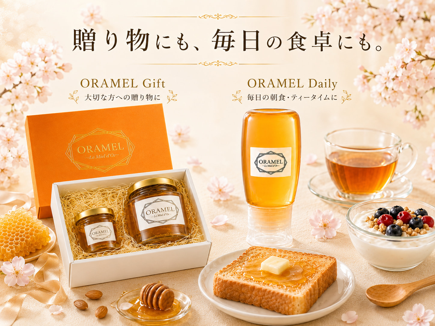 純国産生はちみつブランドORAMELのギフトラインとデイリーライン